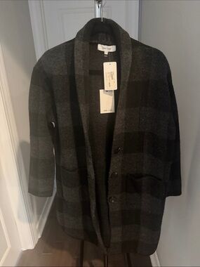 Black & Charcoal Plaid Oversized Cardigan
